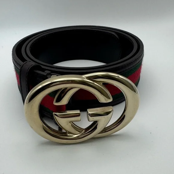 Gucci interlocking GG web stripe belt size 85/34 authentic excellent condition - Picture 2 of 6
